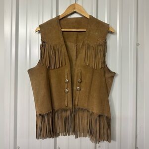 Vintage Suede Leather Fringe Vest Western Boho Cowboy Festival Statement Piece